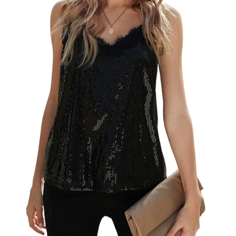 Sequin Lace Trim Cami *ALL ITEMS ARE NEW FROM MY CLOSED BOUTIQUE* #9151